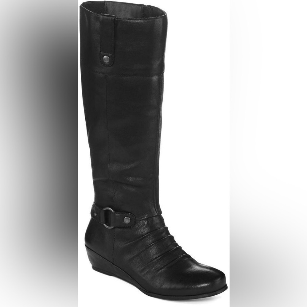 Yuu Shela Black Wedge Riding Boots - Wide Width, Wide Calf Size 10W - Picture 2 of 5